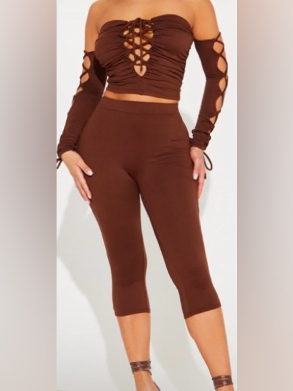 Brown High-Waist Capri Pants - Women's Knit Pants
